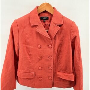 Beautiful Talbots‎ Womens Double Breasted Blazer Size 10 Coral Cotton Textured